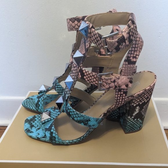 Michael Kors Wren Studded Ombré Snake Embossed Leather Sandal 10 - Picture 6 of 8